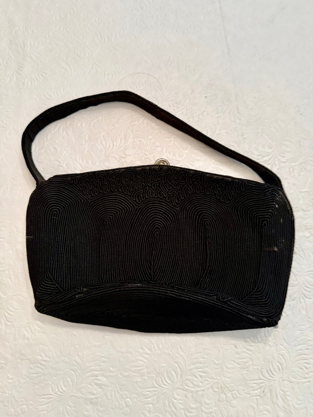 Genuine Vintage Black Corde Handbag Purse Metal Close